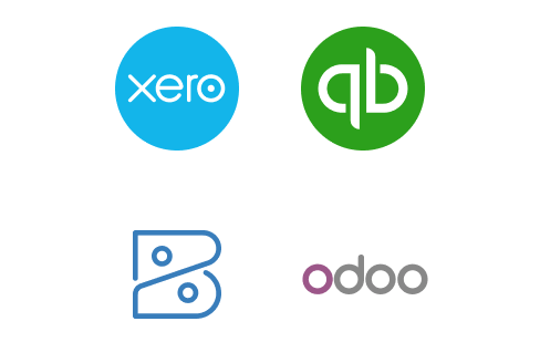There are multiple icons representing the logos of different accounting software programmes.