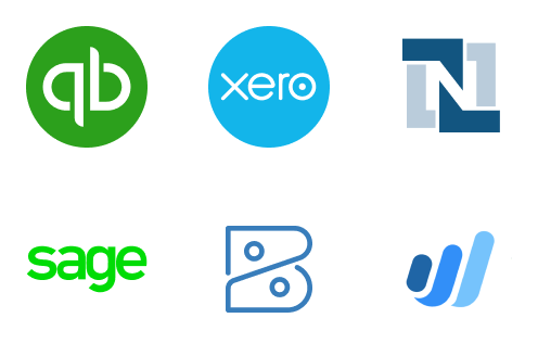 There are multiple icons representing the logos of different accounting software programmes.