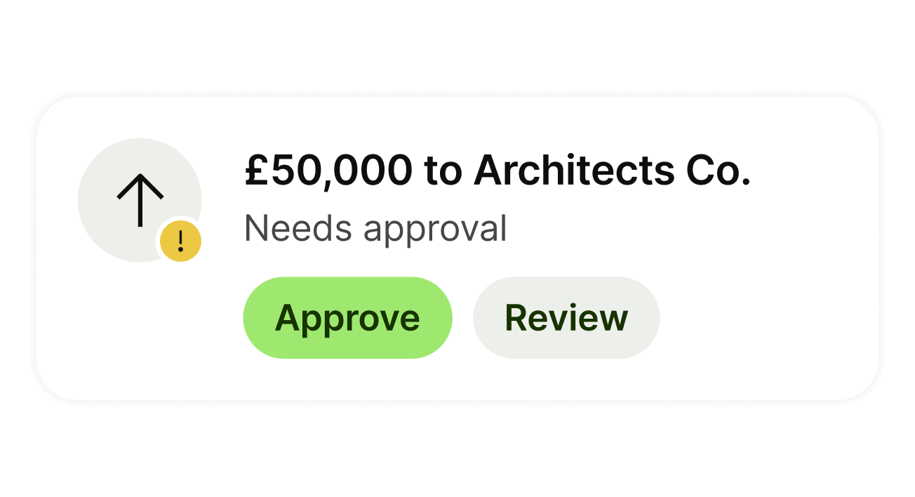 Notificarea aprobării plăților pentru 50 000 GBP către Arcitects Co.